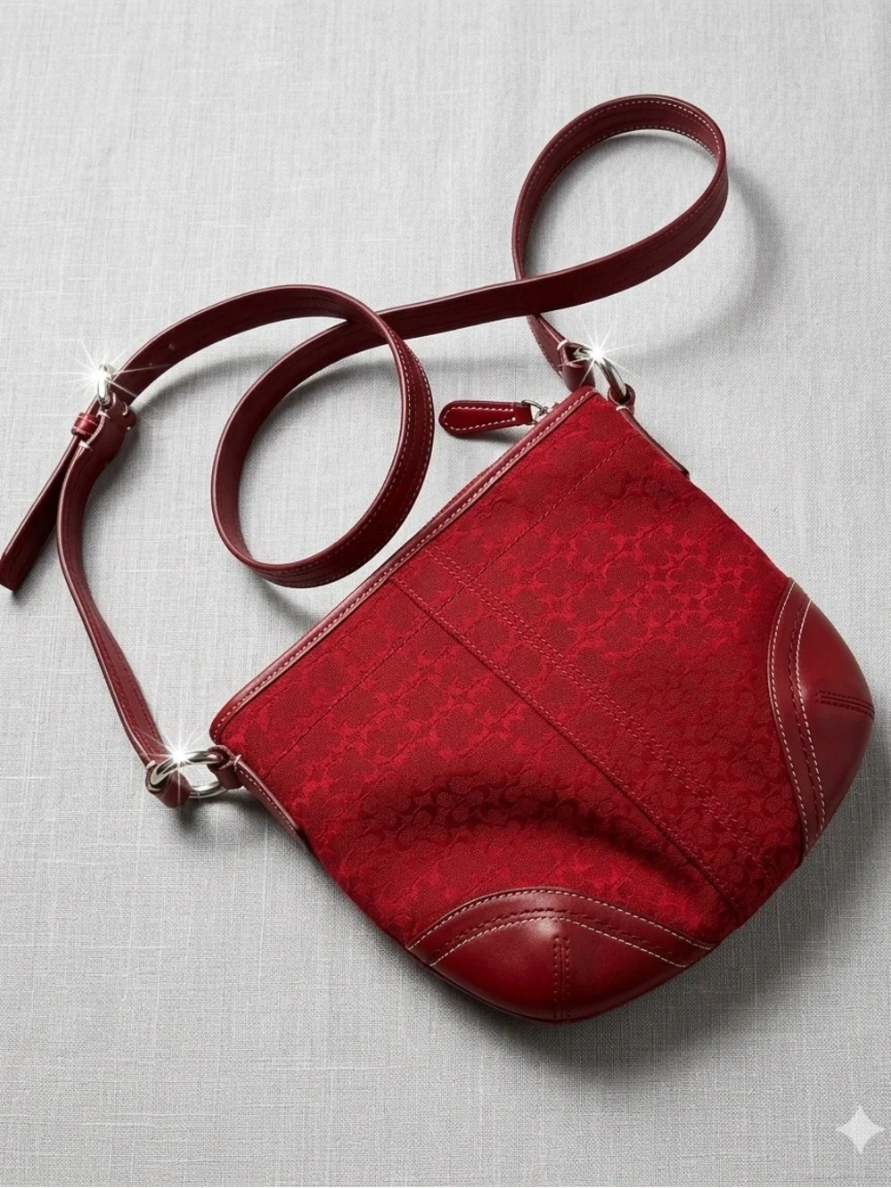 vintage Y2K Coach Soho Cherry Red Signature Canvas and Leather crossbody bag